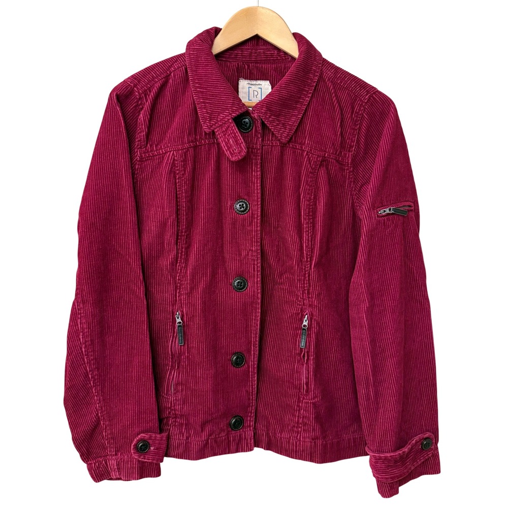 Relativity Womens Corduroy Chore Coat Jacket Cotton size Large Red Utility Farm